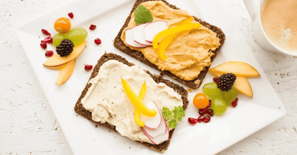 vegan toast-creamy spreads-fruit-vibrant plate