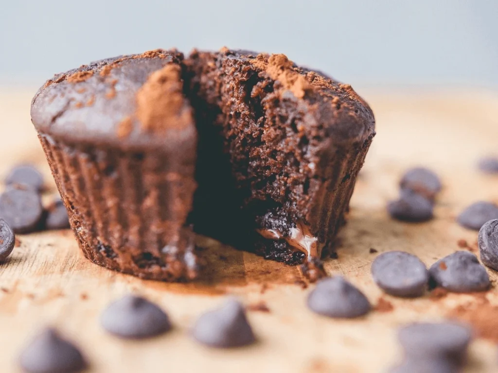 Vegan-chocolate-muffin-with-gooey-melted-chocolate-and-chocolate-chips